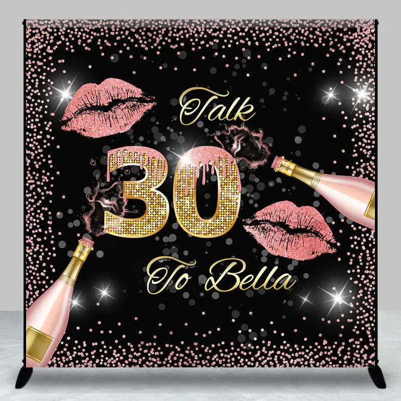 Pink Lips Champagne Custom 30th Birthday Backdrop - Aperturee