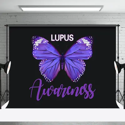 Black Purple Butterfly Lupus Awareness Month Backdrop - Aperturee