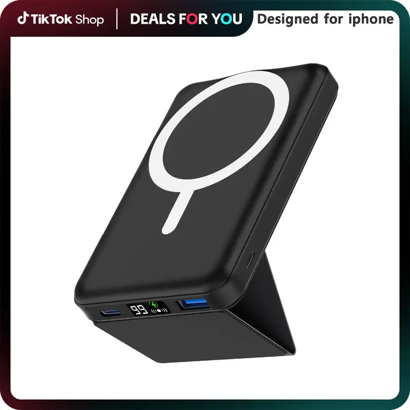 Podoru 10000mAh Wireless for MagSafe Charger, Foldable Freestanding Magnetic Power Bank and USB-C Cable, Battery Pack for iPh...