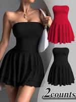 Women's Solid Color Sports Tube Dress, Sports Sleeveless Strapless Dress with Detachable Shoulder Straps, Ladies Sportswear f...