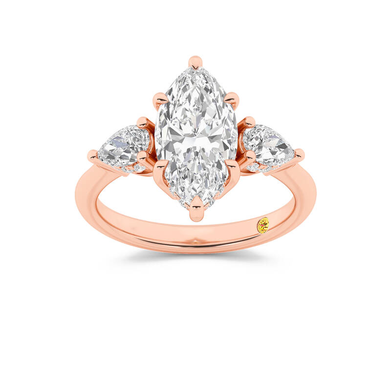 Celestia Three Stone Hidden Halo Marquise Lab Grown Diamond Engagement Ring | 14K Rose Gold 3 1/10 CT. TW.