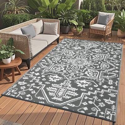 Garvee Outdoor Reversible Rug 8x10 Waterproof UV Resistant Plastic Straw Patio Deck Balcony Camping Picnic Mat