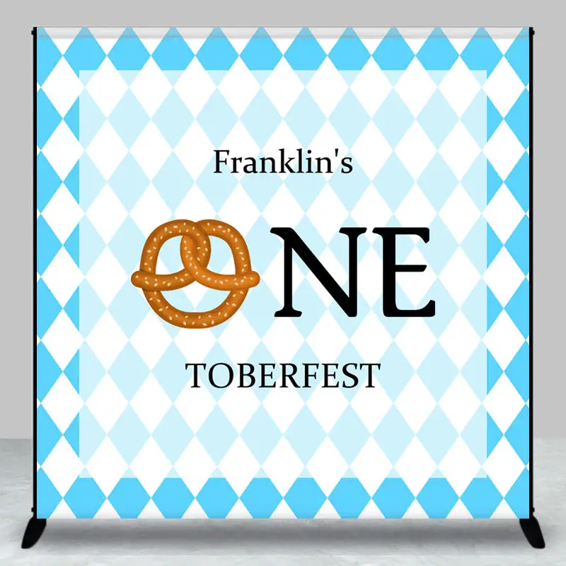 Blue White Custom Name One Toberfest Party Backdrop