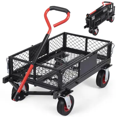 Garvee Collapsible Foldable Steel Garden Cart 360lbs, Heavy Duty Folding Utility Wagon Cart w Removable Mesh Sides, All-Terra...