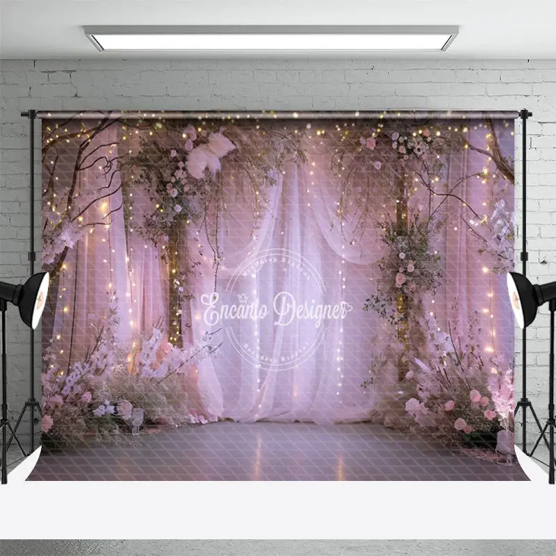 Lavender Curtain Light Floral Trees Photo Backdrop - Aperturee