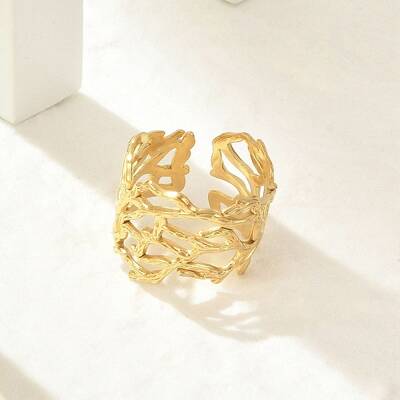 304 Stainless Steel Hollow Wide Cuff Rings for Women