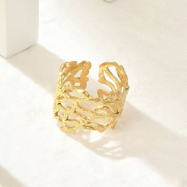 304 Stainless Steel Hollow Wide Cuff Rings for Women