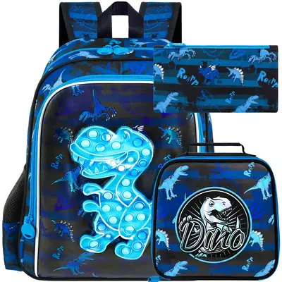 3PCS Boys Dinosaur Backpack, 16\