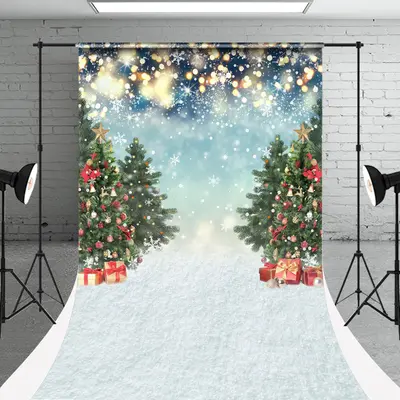 Christmas Tree Snowy Bokeh Gift Photo Sweep Backdrop - Aperturee