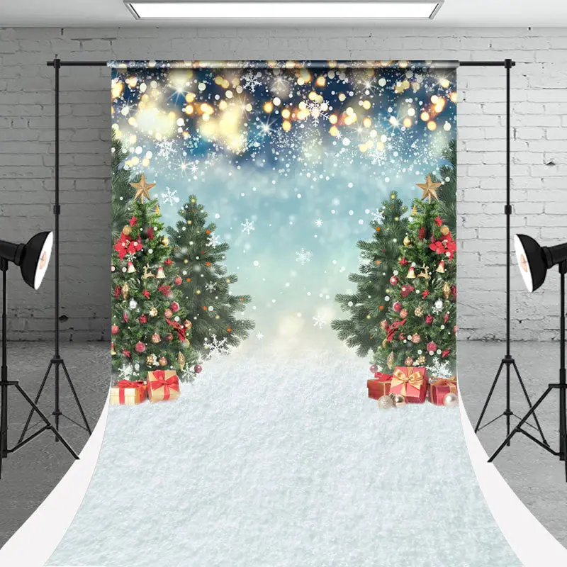 Christmas Tree Snowy Bokeh Gift Photo Sweep Backdrop - Aperturee