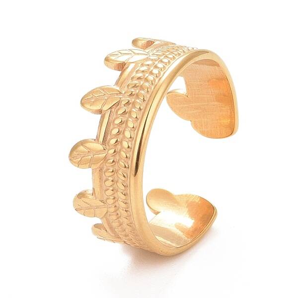 Ion Plating(IP) 304 Stainless Steel Leaf Open Cuff Ring for Women