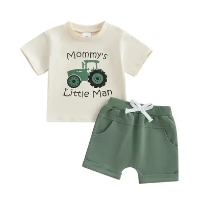 Toddler Baby Boy Summer Clothes Infant Tractor Letter Print TShirt Shorts Set Newborn Short Sleeve Round Neck Tops Shorts Out...