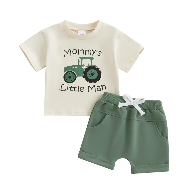 Toddler Baby Boy Summer Clothes Infant Tractor Letter Print TShirt Shorts Set Newborn Short Sleeve Round Neck Tops Shorts Out...