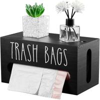 Wooden Trash Bag Storage Box, 1 Count Wall Mounted Trash Bag Organizer, Countertop Plastic Bag Storage Box for Kitchen Bathro...
