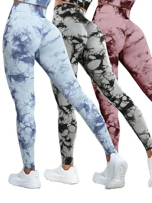 Women's Tie Dye Sports Leggings, High Waist Stretchy Leggings, Tummy Control Butt Lifting Skinny Yoga Pants for Gym Workout F...