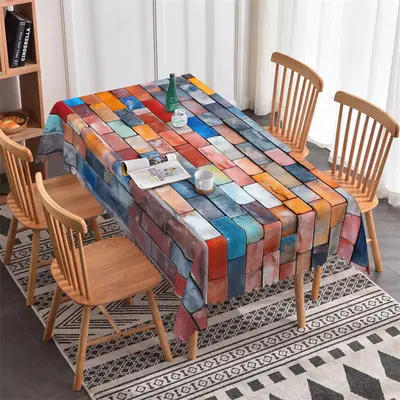 Colorful Birck Wall Broken Rectangle Tablecloth - Aperturee