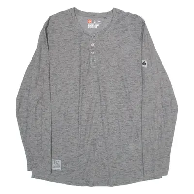 ENGELBERT STRAUSS Mens T-Shirt Grey Long Sleeve Button Neck L