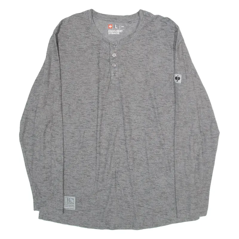 ENGELBERT STRAUSS Mens T-Shirt Grey Long Sleeve Button Neck L