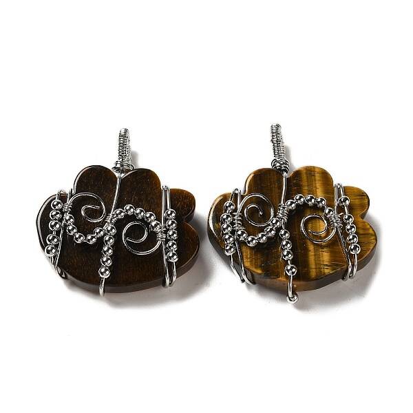 Natural Tiger Eye Copper Wire Wrapped Pendants