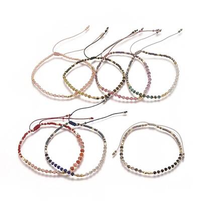 Adjustable Natural Gemstone Braided Bead Bracelets