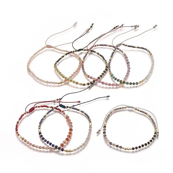 Adjustable Natural Gemstone Braided Bead Bracelets