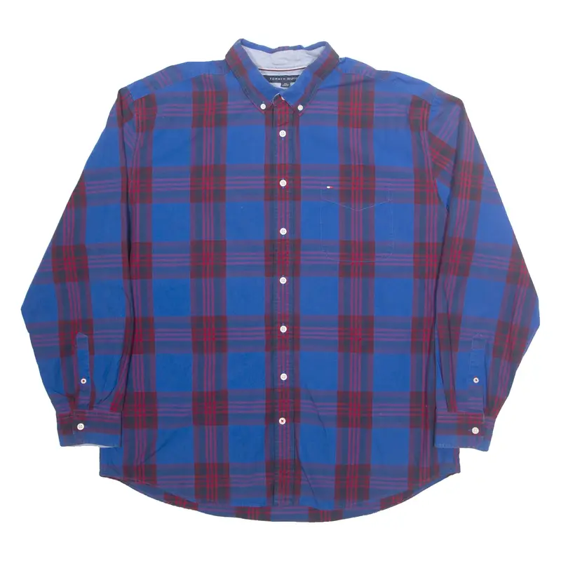 TOMMY HILFIGER Mens Shirt Blue Check Long Sleeve 2XL