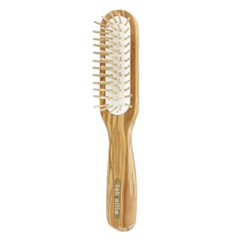Tek - Rectangular Brush with Short Pins in Olive Wood