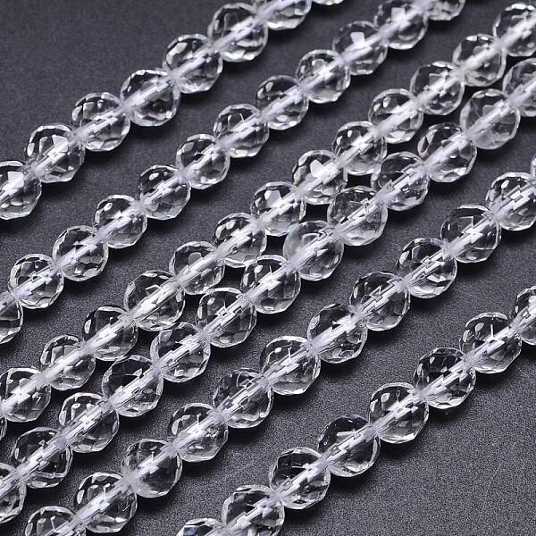 Faceted(64 Facets) Natural Quartz Crystal Round Beads Strands