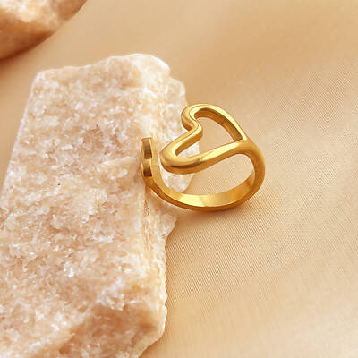 304 Stainless Steel Hollow Heart Open Cuff Rings for Women