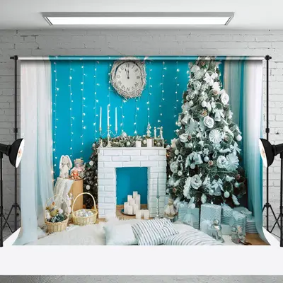 Aperturee Soft White Blue Room Clock Christmas Vibe Backdrop