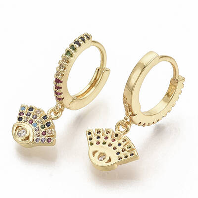 Brass Micro Pave Colorful Cubic Zirconia Dangle Hoop Earrings
