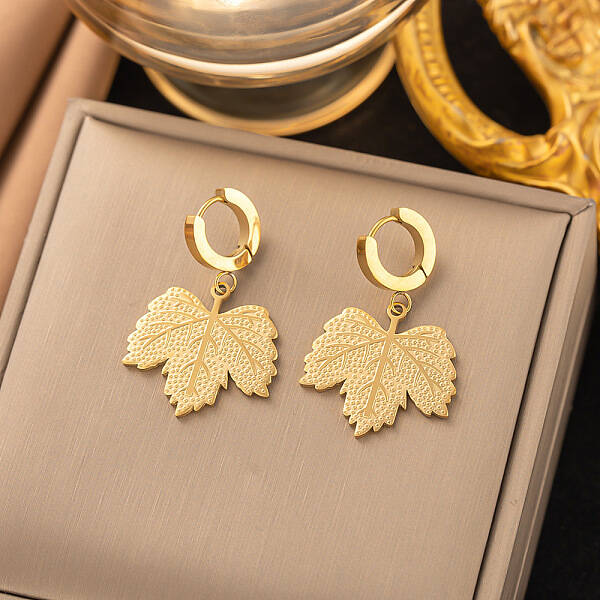 304 Stainless Steel Maple Leaf Hoop Earrings for Women