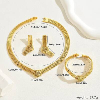 Exaggerated European Style Knot Shape Iron Mesh Chain Necklace & Bracelet & Dangle Stud Earring Jewelry Sets for Banquet