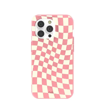 Bubblegum Pink Warped Checkers iPhone 14 Pro Case