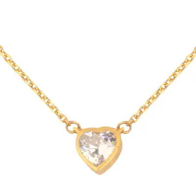 14K Gold Cubic Zirconia Personalized Birthstone & Heart Pendant Necklace