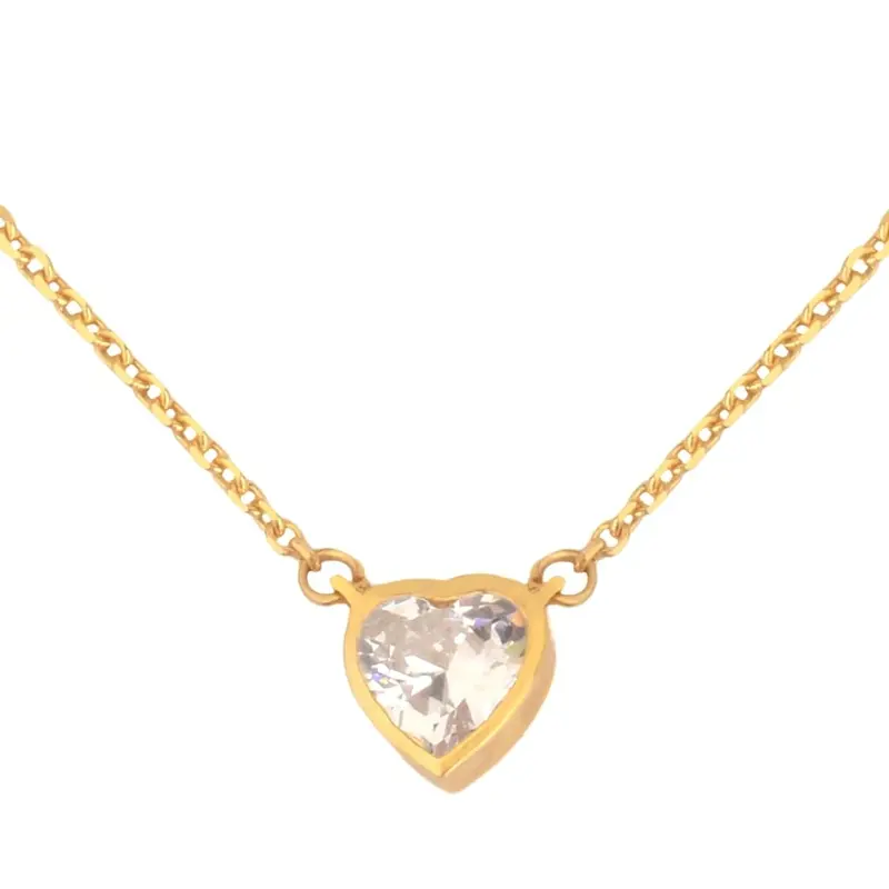 14K Gold Cubic Zirconia Personalized Birthstone & Heart Pendant Necklace