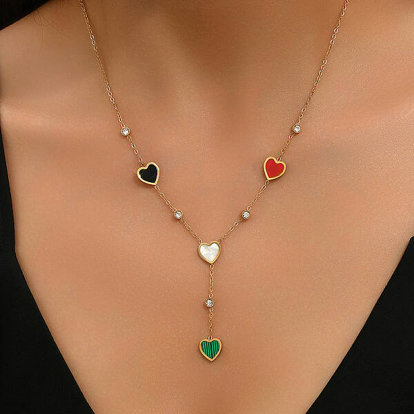 Fashionable Multicolor Brass & Resin Peach Heart Necklaces for Women
