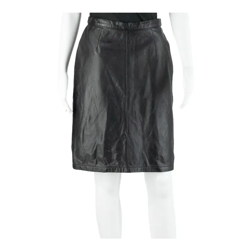 Knee Length Pencil Skirt Black Faux Leather Leather Womens S