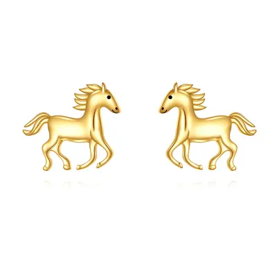 14K Gold Horse Stud Earrings for Women