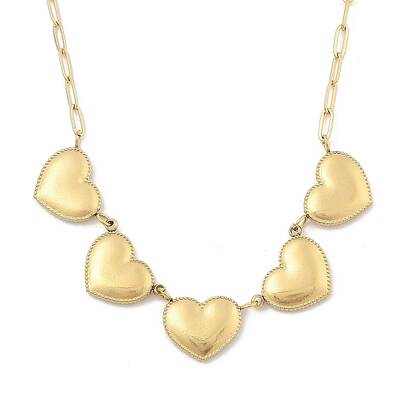 304 Stainless Steel 5-Heart Bib Paperclip Chain Necklaces