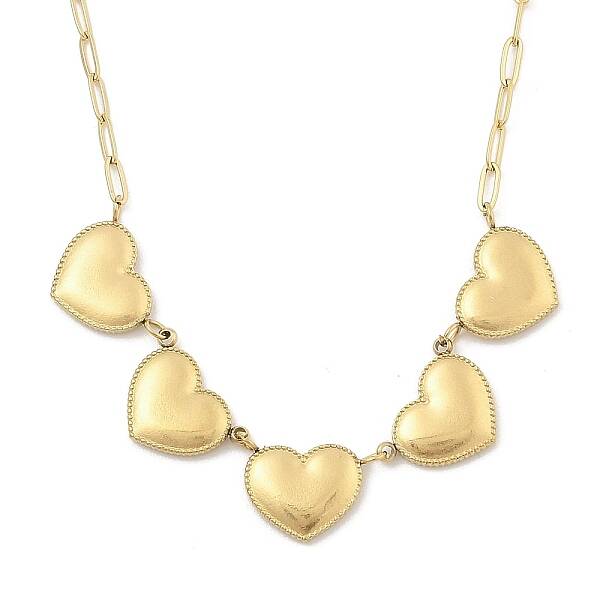 304 Stainless Steel 5-Heart Bib Paperclip Chain Necklaces