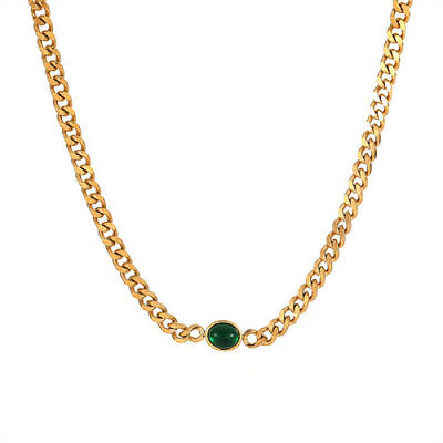 Golden Stainless Steel Oval Pendant Necklace Curb Chains