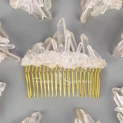 Natural Raw Quartz Crystal Chip Combs. with Alloy Findings
