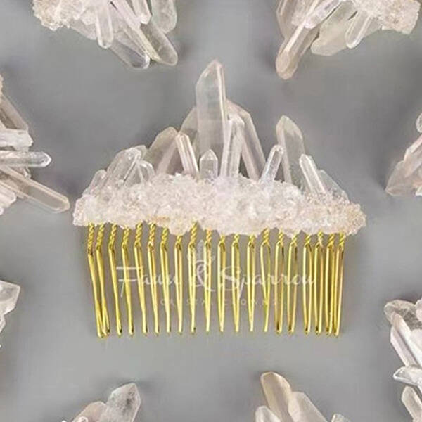 Natural Raw Quartz Crystal Chip Combs. with Alloy Findings