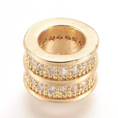 Brass Micro Pave Cubic Zirconia European Beads