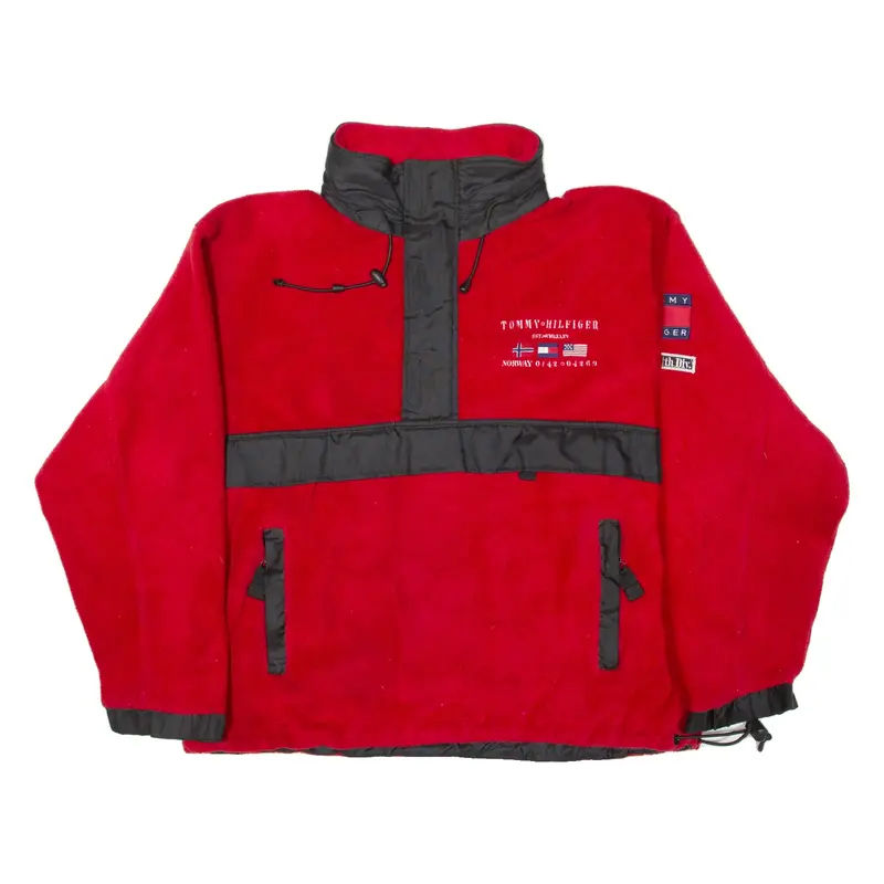 TOMMY HILFIGER Pullover Mens Fleece Jacket Red Hooded L