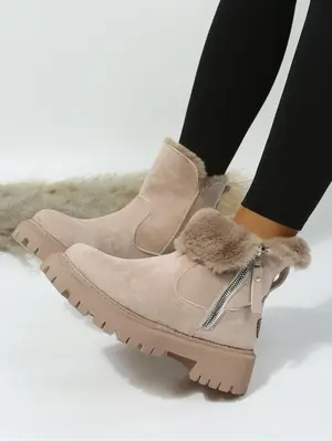 Women's Fashionable Solid Color Ankle Boots, Casual Comfortable Warm Boots for Fall & Winter, Female All-match Trendy Shoes f...