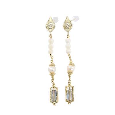 Natural Pearl Dangle Stud Earrings