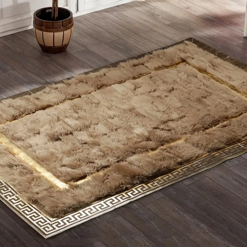 Light Brown Sheepskin Rug with Gold Frame