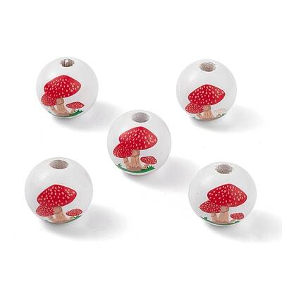Printed Natural Wood European Beads